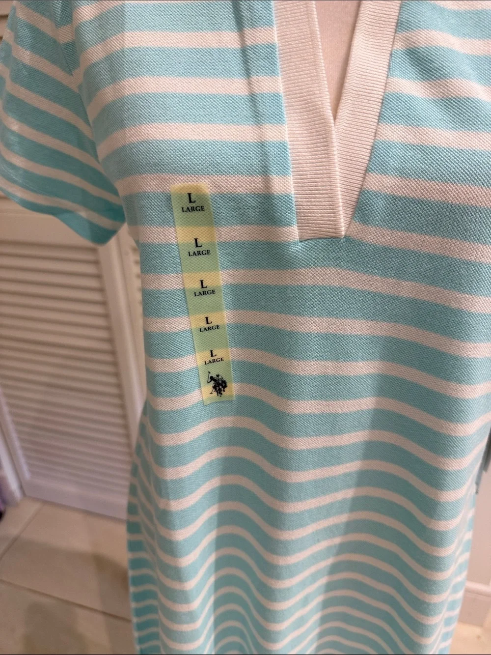 U.S. Polo by Ralph Lauren Aqua Blue and White Striped Polo Dress, size L